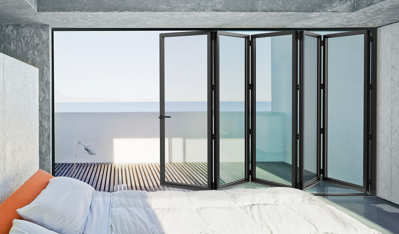 Aluminium bi-folding door with sleek design