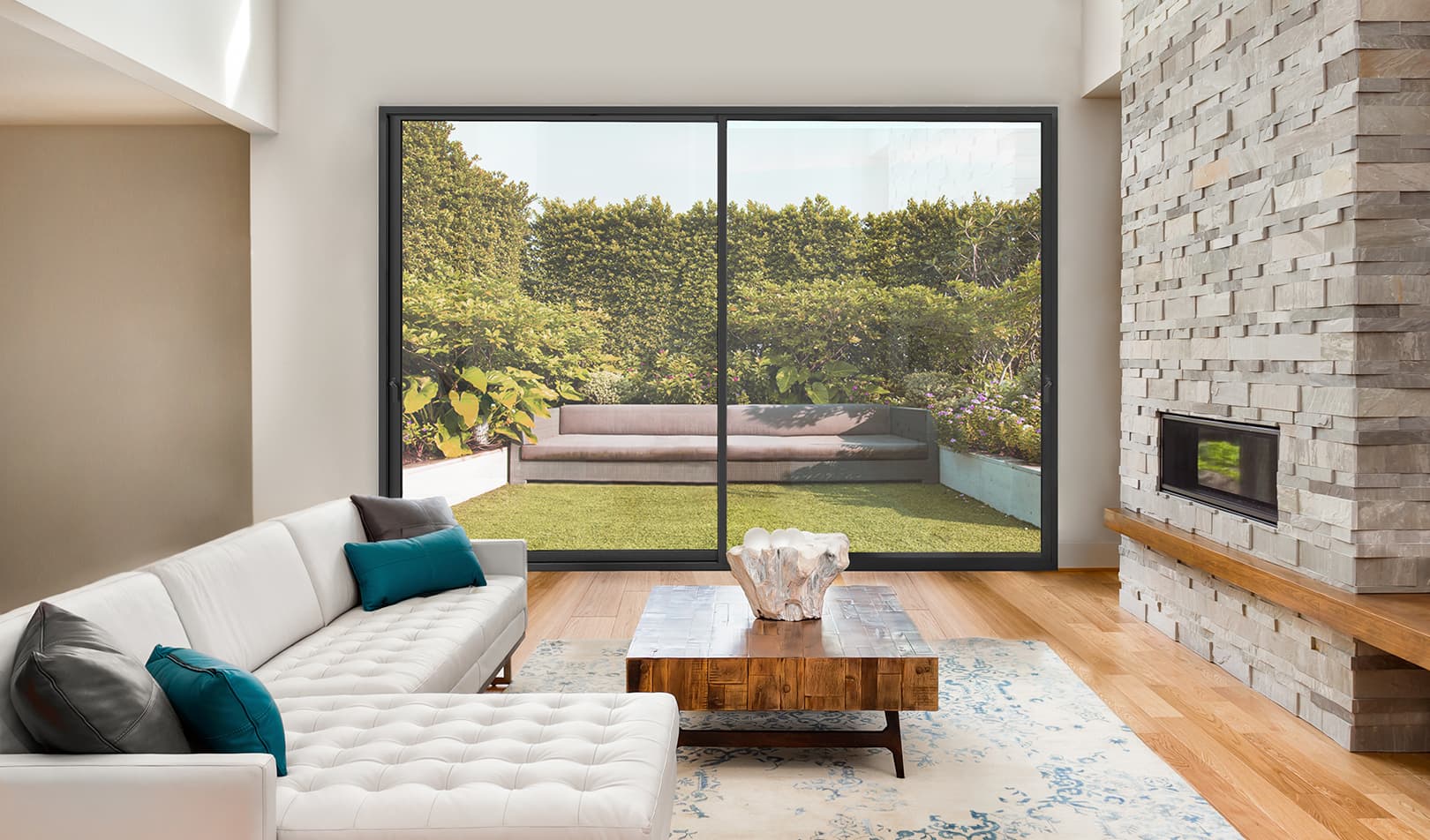 Sliding patio door saving space